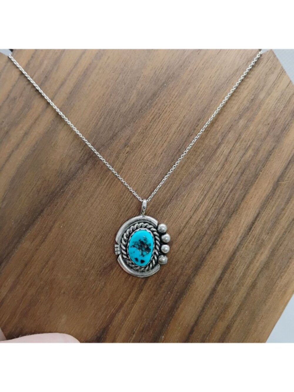 Navajo Signed Sterling Silver Rough Turquoise w/Silver Matrix Pendant on Chain - Picture 2 of 8